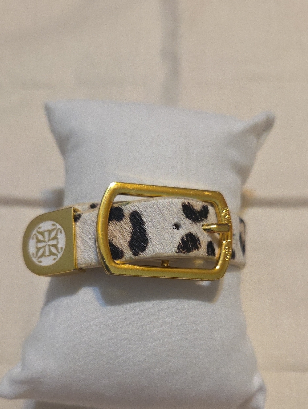 Rustic Cuff Leopard Print Pony Hair Belt with Gold Buckle